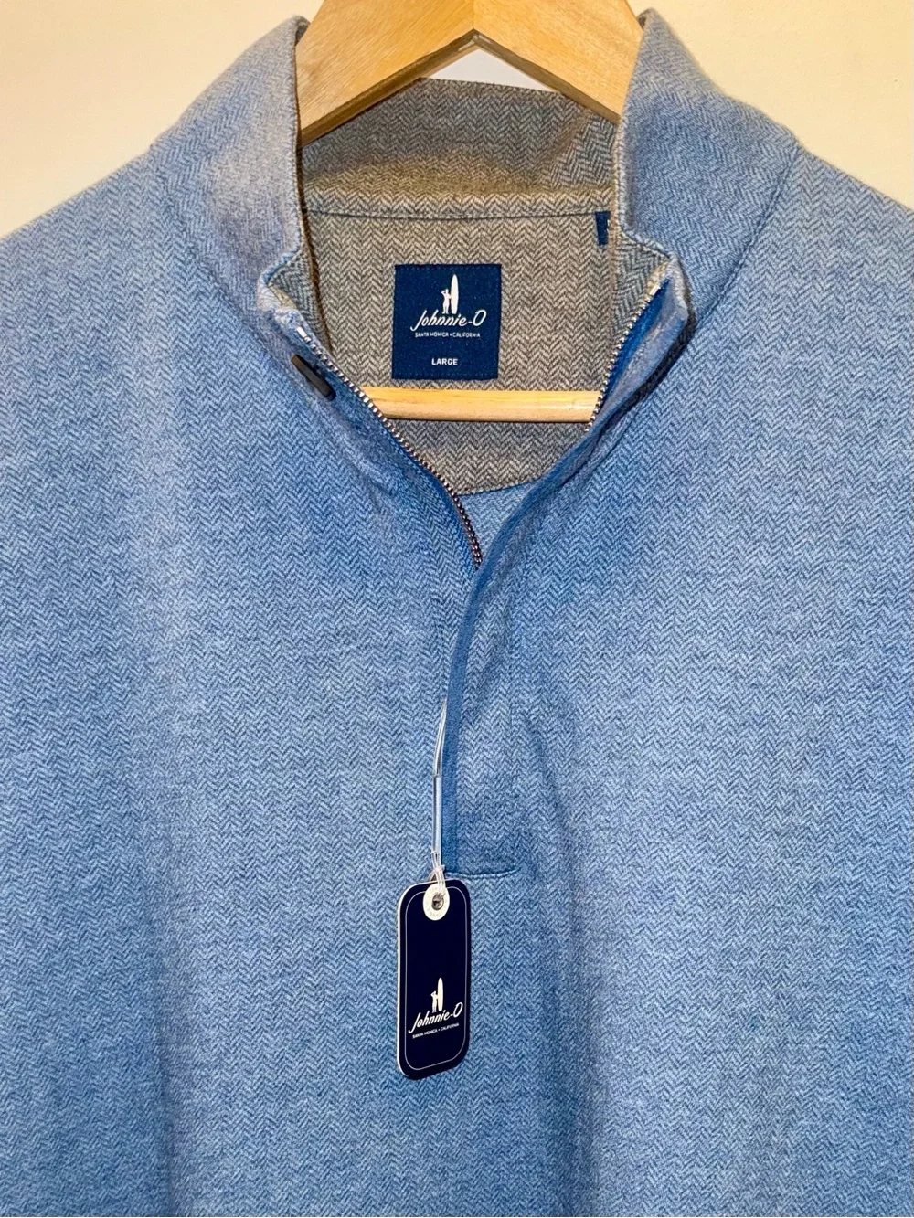 johnnie-O “Rubin” Herringbone Quarter-Zip Cotton/Cashmere Pullover in “Maliblu”